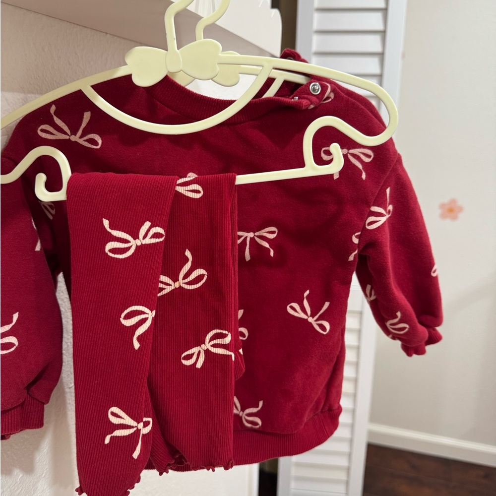 H&M Red Baby Bow Sweatshirt Set